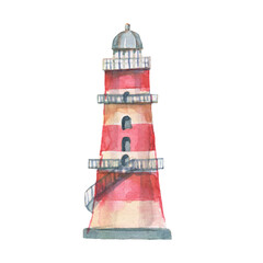 
lighthouse  sea  travel beach watercolor illustration hand drawn print textiles vintage retro set cartoon ocean realistic sketch