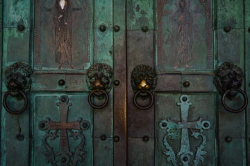Ancient brass door of Amalfi Cathedral, Amalfitan Coast, Salerno, Italy