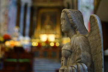Angel statue detail inside Sant'Andrea Church in Amalfi, Salerno, Campania, Italy