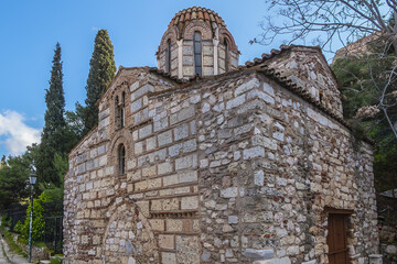 Fototapeta premium Church of Metamorphosis. XI century Byzantine tetrastyle cross-in-square church, dedicated to Transfiguration of Saviour or Sotirakis (Small Savior) because of its small size. Athens, Greece.
