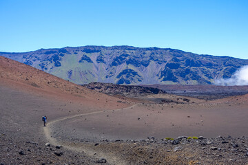 Hiking in the crater / Dormant volcano, Haleakala National Park, Maui island, Hawaii