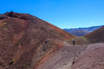 Hiking in the crater / Dormant volcano, Haleakala National Park, Maui island, Hawaii
