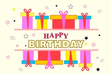 Beautiful colorful greeting card  Beige background. Frame template.Retro birthday, great design for any purposes. Party banner design.  Stock Vector Illustration. Horizontal banner template.