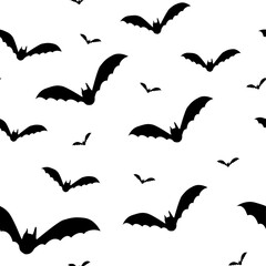 Vector seamless pattern for Halloween black bat is suitable for printing on fabric, website design, advertising brochures