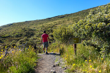 Hiking in the crater / Dormant volcano, Haleakala National Park, Maui island, Hawaii