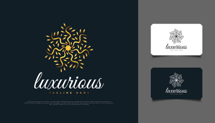 Luxury Golden Flower Logo Design. Gold Leaf Ornament, Suitable for Spa, Beauty, Florists, Resort, or Cosmetic Product Identity