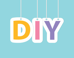 DIY (Do It Yourself) made with colorful hanging letters- vector illustration