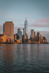 Fototapeta na wymiar New York City skyline and Hudson River at sunset, Financial District, Manhattan, New York