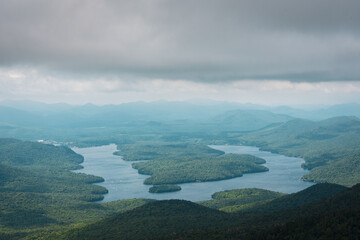 View of Lake Placid from Whiteface Mountain in the Adirondack Mountains, New York
