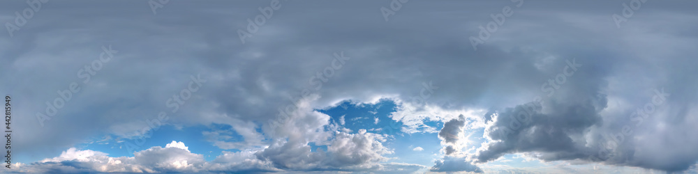 Wall mural clear blue sky with white beautiful clouds. seamless hdri panorama 360 degrees angle view with zenit