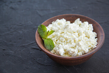 A healthy breakfast of cottage cheese. Creative atmospheric decoration