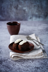 Chocolate cake potato in a plate