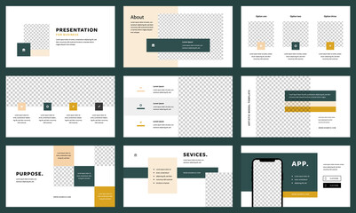 Business templates elements on a white background. Vector infographics. Use in Presentation, flyer and leaflet, corporate report, marketing, advertising, annual report, banner. Green and yellow design