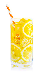 water with lemon and ice isolated on white background