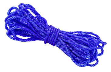 blue rope, skein of cord isolated on white background