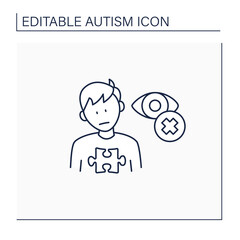 Neurodevelopmental disorder line icon. Eye contact avoidance. Poor contact. Autism spectrum disorder concept.Isolated vector illustration.Editable stroke