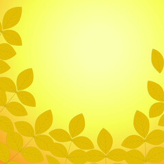 Yellow leaves vector square background. Yellow gradient background with branches.