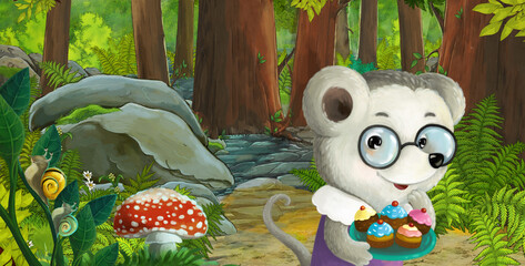 cartoon scene with friendly animal in the forest