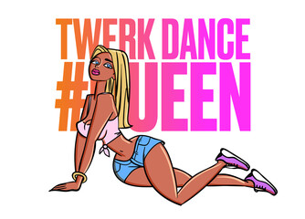 Twerk poster design. Cartoon style girl. Poster for booty dance course or battle. Vector illustration.