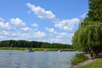 city ​​summer landscape water channel in the park
