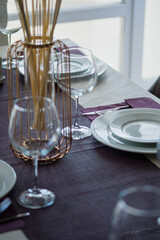 Table setting in the restaurant. Preparing the restaurant for receiving guests.