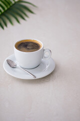 Delicious, aromatic morning coffee on a table in a restaurant. Best Americano for Breakfast
