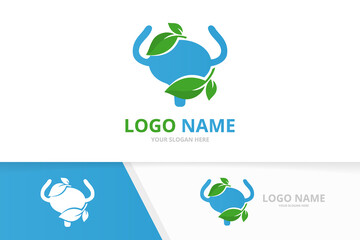 Blue bladder and leaves logo. Premium ecological urinary tract logotype.