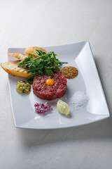 Menu for the restaurant: classic beef tartare.
