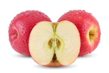pink lady apples with water drops isolated on white background. full depth of field