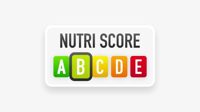 Packaging with green nutri score. Different nutri level. Motion graphics.