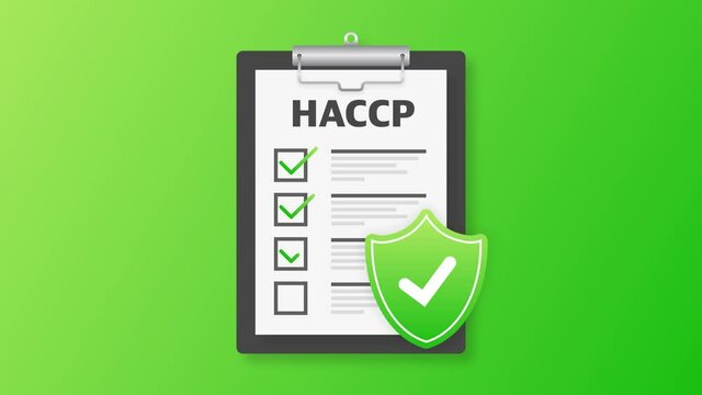 HACCP. Hazard Analysis Critical Control Points icon with award or checkmark. Motion graphics.