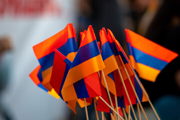Lots of small Armenian flags. Flag of Armenia.