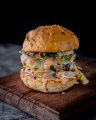 Tasty shrimp and beef burger