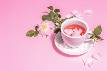 Tea from rose hips flowers, vitamin drink, hard light, dark shadow