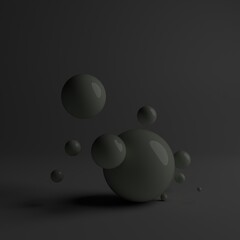 3d rendering of abstract three balls hanging in space on gray background