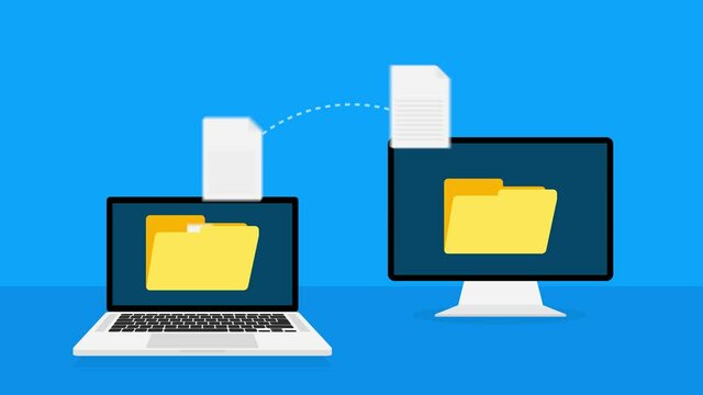 Modern flat icon with file transfer on white background. Motion graphics.