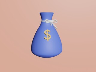 Money bags icon, money saving concept. Difference money bags on pink background. 3d render illustration