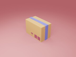 3d cardboard box in the style of minimalism. Render boxes for transportation in cartoon style