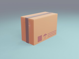 3d cardboard box in the style of minimalism. Render boxes for transportation in cartoon style