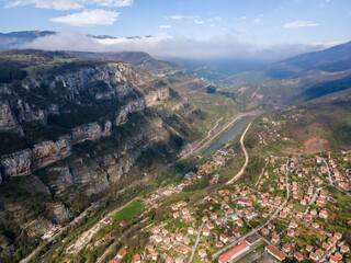 Aerial view of village of Lakatnik at Iskar river Gorge, Bulgaria