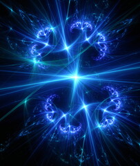 Abstract background, smooth multicolored lines on a black background.