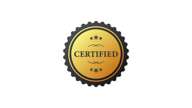 Certified badge for marketing design. Gold certified badge on white background for marketing design. Motion graphics.