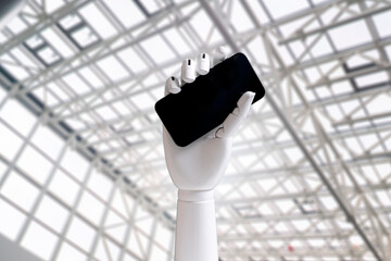 robot AI hand arm holding phone, machine learning device