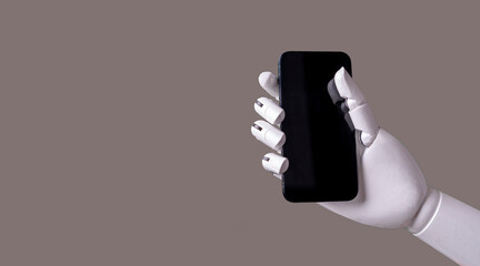 robot AI hand arm holding phone, machine learning device