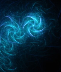 Abstract background, smooth multicolored lines on a black background.