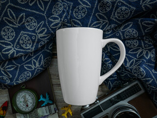 white mug on table wood for mockup or background