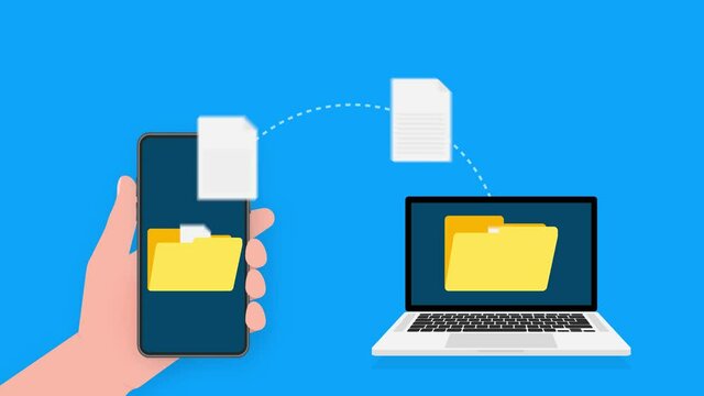 Modern flat icon with file transfer on white background. Motion graphics.