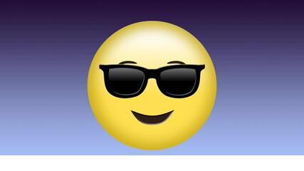Animation of red kaleidoscope shapes over happy, cool emoji in sunglasses, on blue background - Powered by Adobe