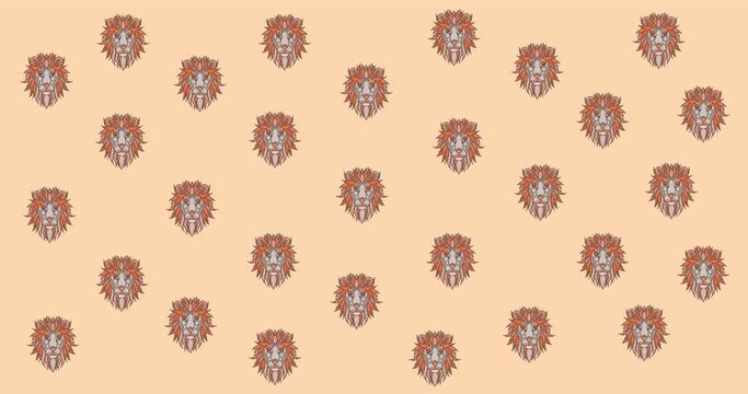 Animation of rows of repeated lion portrait, on pale pink background