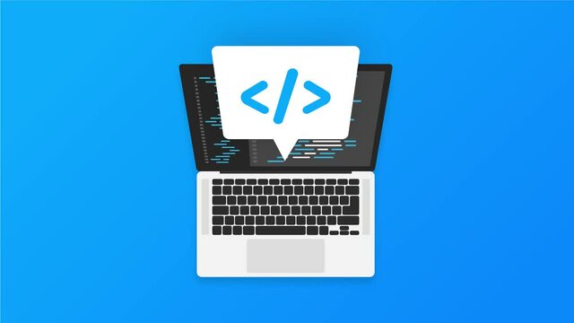Cross-platform software. Coding laptop. Digital learning. Motion graphics.